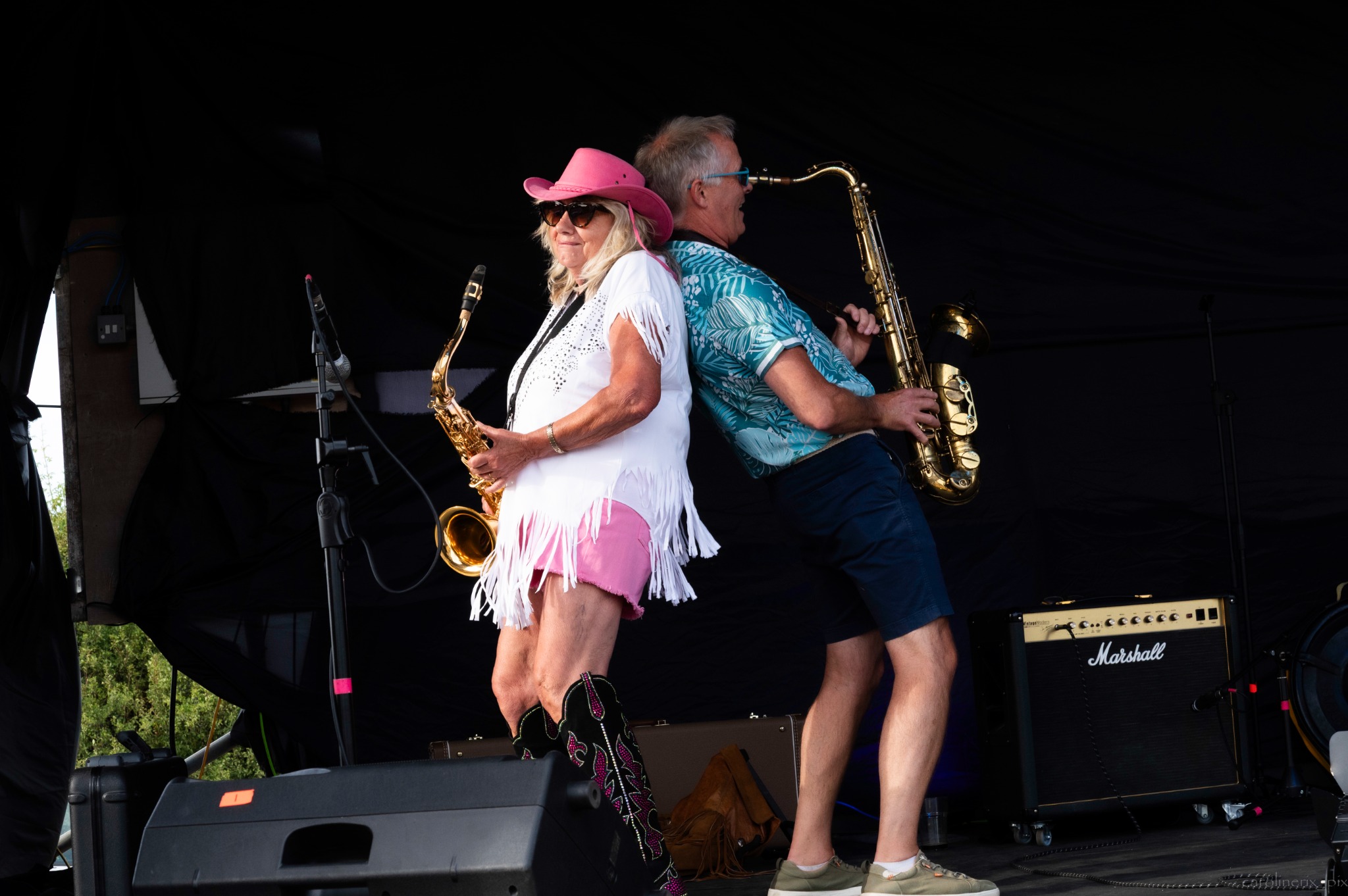 A saxophone moment on stage.